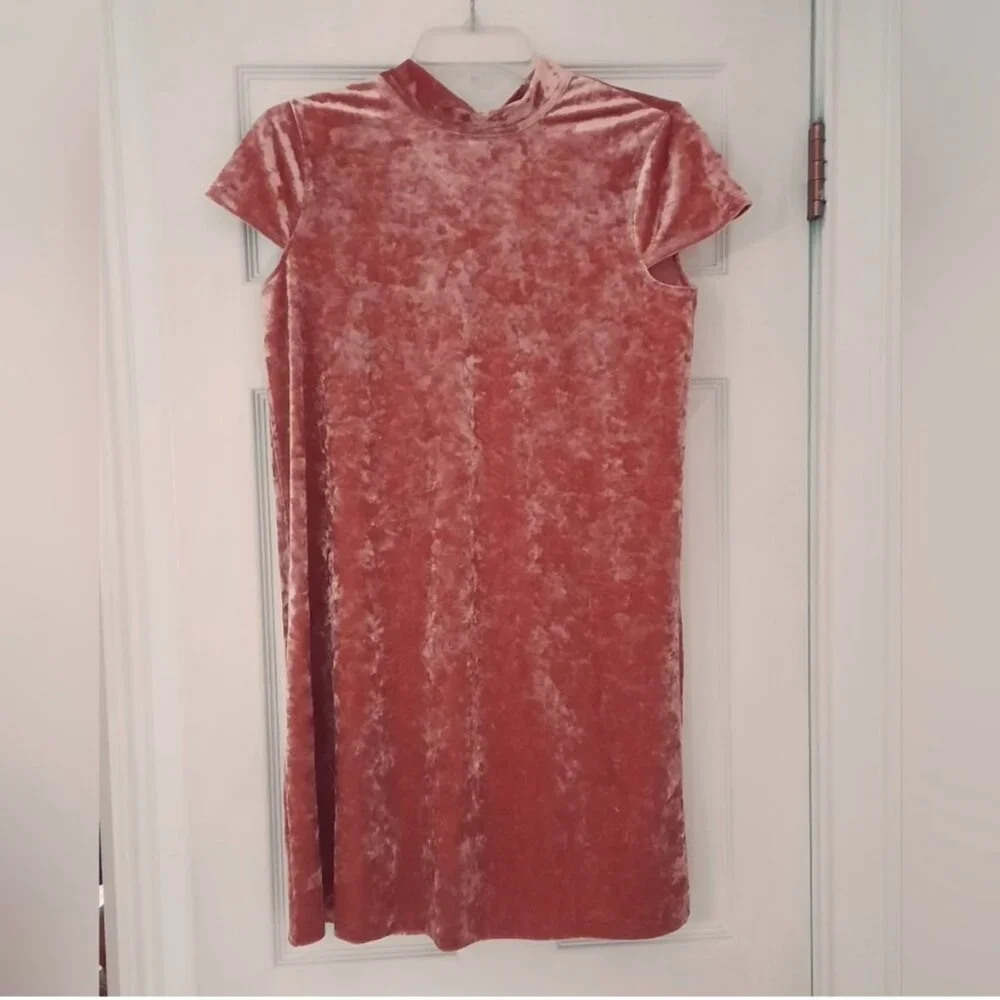 Madewell Coral Pink Crushed Velvet Mini Shift Dress Size S NWT